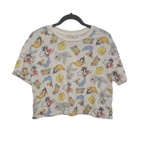 Kidcore 90s Loony Toones Crop All Over Print Tee Top, Large